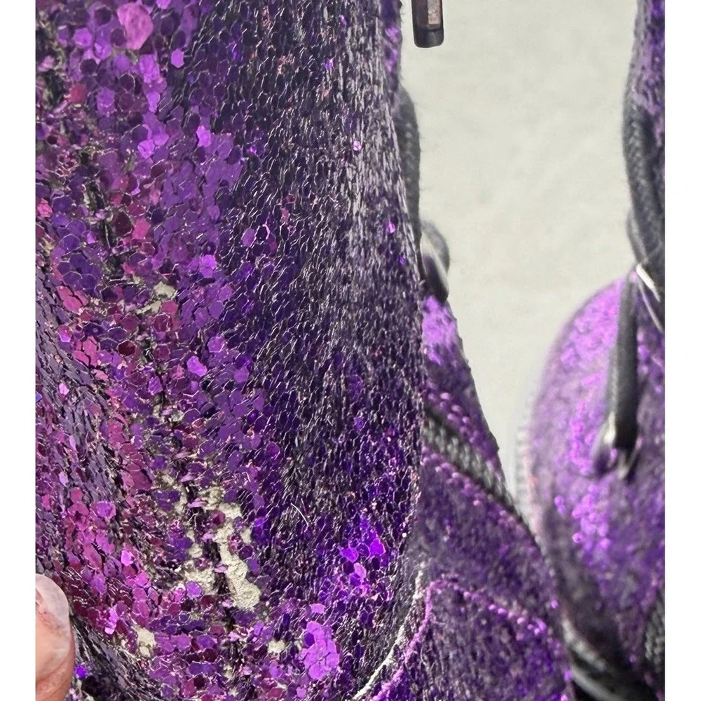 Size 8 Broom Rider Purple Glitter Platform Boots Women's Witchy Goth Festival